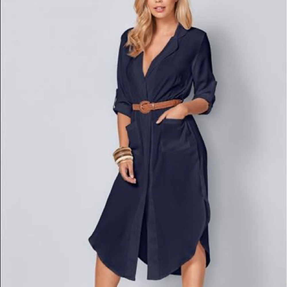 Navy blue Venus dress with belt